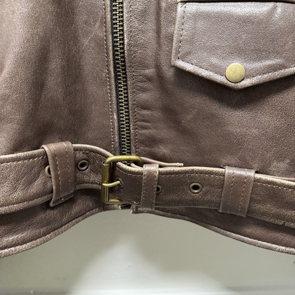 Vintage Motorcycle Jacket Belted Chocolate Brown Worn Look Size XL 100% Leather - Picture 3 of 16